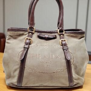Prada Hand Bag  Brown Canvas